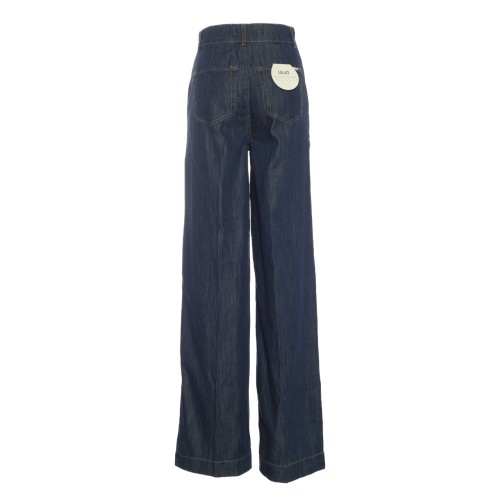 LIU•JO: Pantalone denim scuro a palazzo