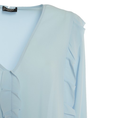 LIU•JO: Blusa con volants celeste