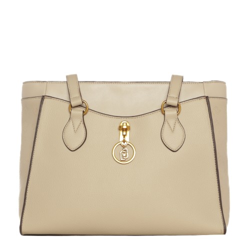LIU•JO: Borsa con logo lettering sabbia