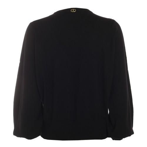 Twinset: Maglia nera con scollo in tulle