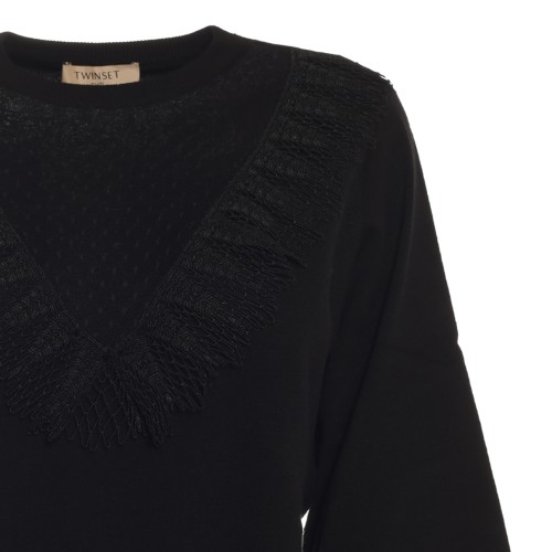 Twinset: Maglia nera con scollo in tulle