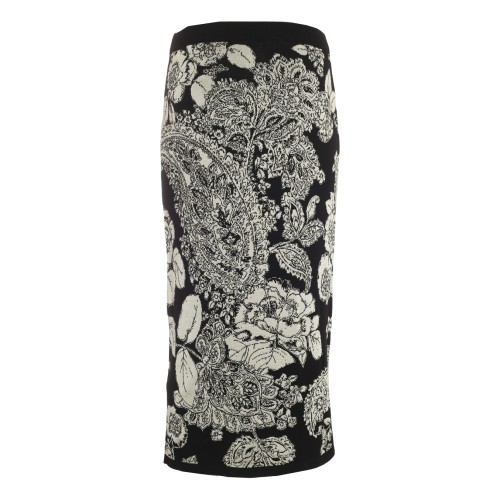 Twinset: Gonna in maglia disegno cashmere e rose