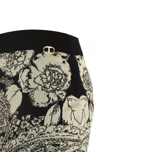 Twinset: Gonna in maglia disegno cashmere e rose