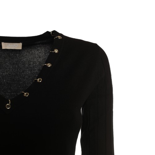 LIU•JO: Maglia nera a V con occhielli