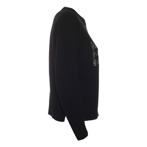 LIU•JO: Maglia nera girocollo con strass