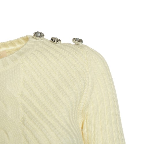 LIU•JO: Maglione bianco con bottoni gioiello