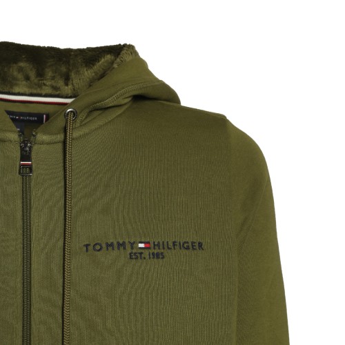 Tommy Hilfiger: Felpa verde con zip e cappuccio
